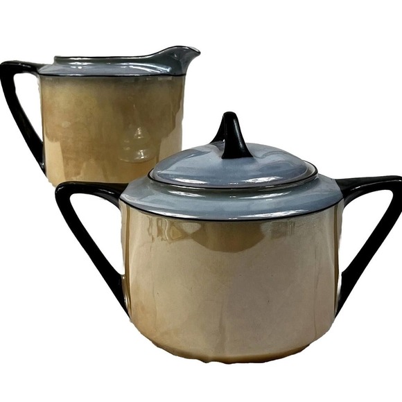 Unbranded Other - Vintage Art Deco Peach & Gray Lusterware Tea/Snack Bavaria Creamer & Sugar Set
